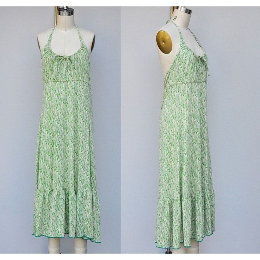 Vintage Guy Laroche Novelty Print Dress - Grass Blades Leaves Print Halter XS S